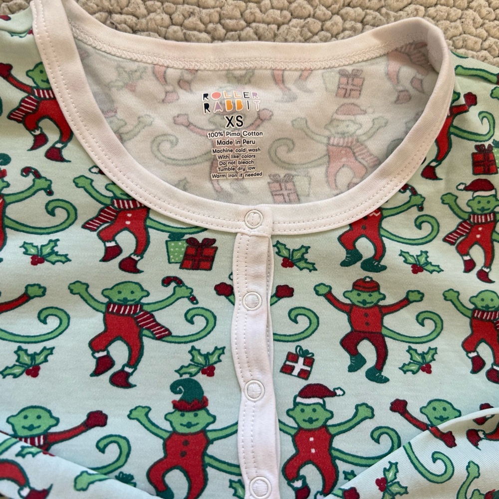 Roller Rabbit Mint Green Holiday Monkey Pajama Set - Picture 3 of 4